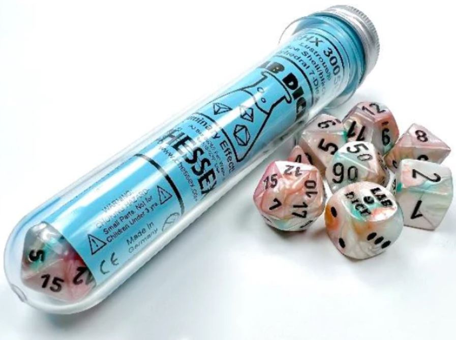 Chessex: 7 Piece Dice Set - Sea Shell / Black Luminary - With Bonus Die