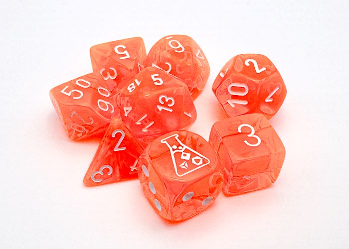 Chessex: 8 Piece Lab Dice Set - Translucent Neon Orage/White