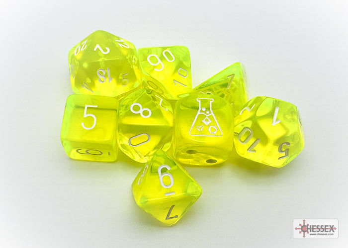 Chessex: 8 Piece Lab Dice Set - Translucent Neon Yellow/White
