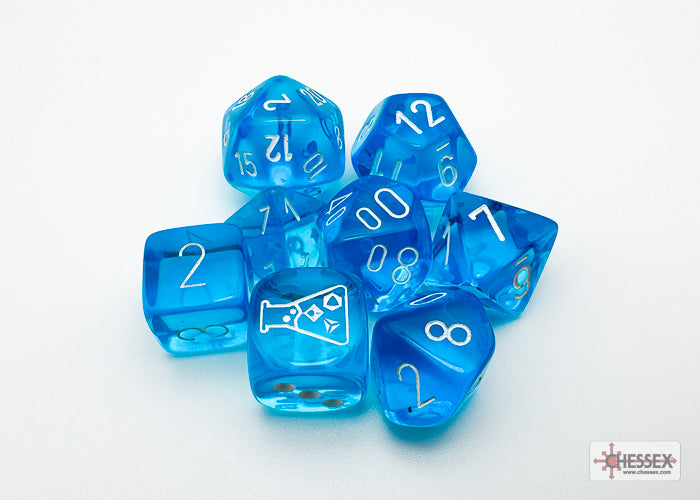 Chessex: 8 Piece Lab Dice Set - Translucent Tropical Blue/White