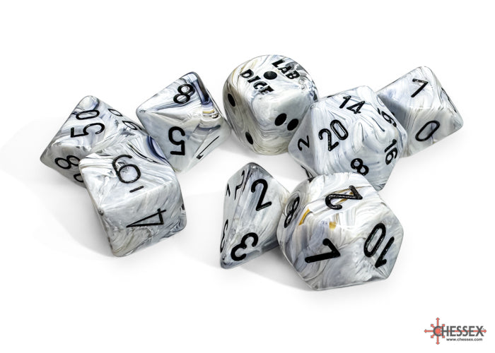 Chessex: 8 Piece Lab Dice Set - Marble Calcite/Black