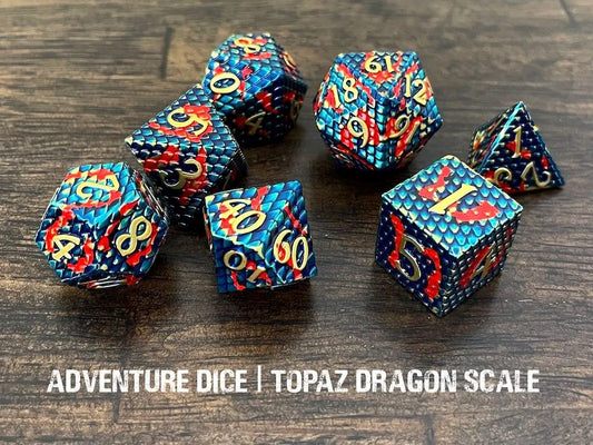 Adventure Dice: 7 Piece Metal Dice Set - Topaz Dragon Scale