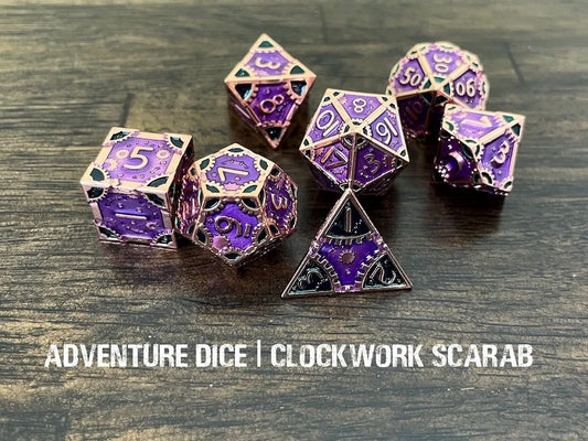 Adventure Dice: 7 Piece Metal Dice Set - Clockwork Scarab