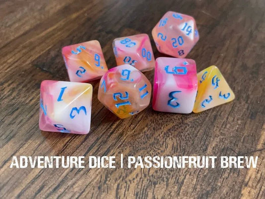 Adventure Dice: 7 Piece Dice Set - Passionfruit Brew