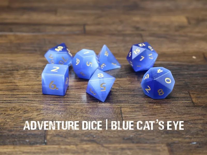 Adventure Dice: 7 Piece Gemstone Dice Set - Blue Cat’s Eye