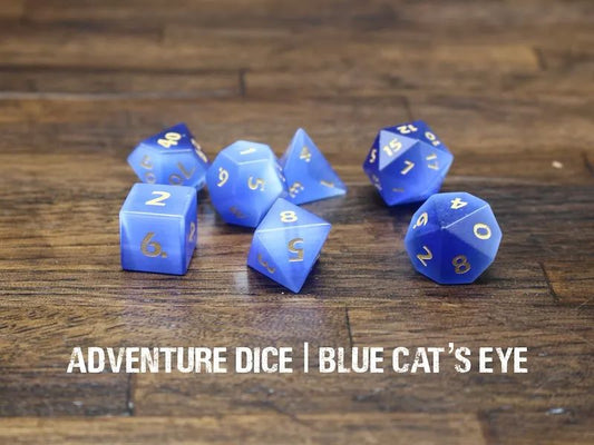 Adventure Dice: 7 Piece Gemstone Dice Set - Blue Cat’s Eye