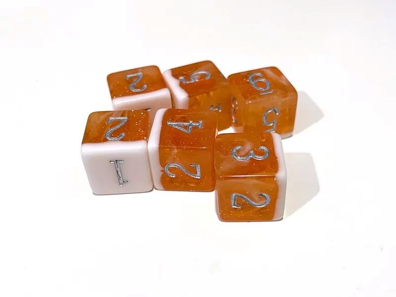 Adventure Dice: D6 Dice Set - Orange Float Silver