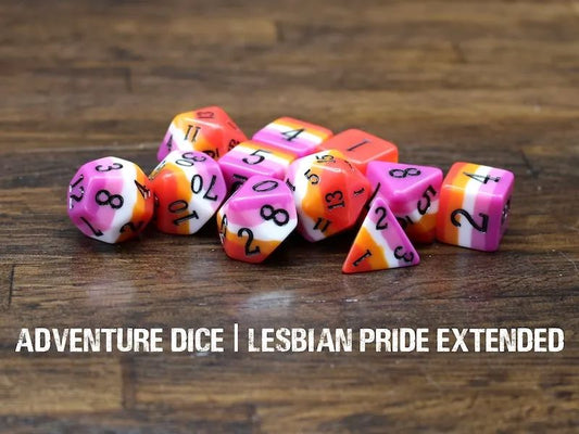 Adventure Dice: 11 Piece Dice Set - Lesbian Pride