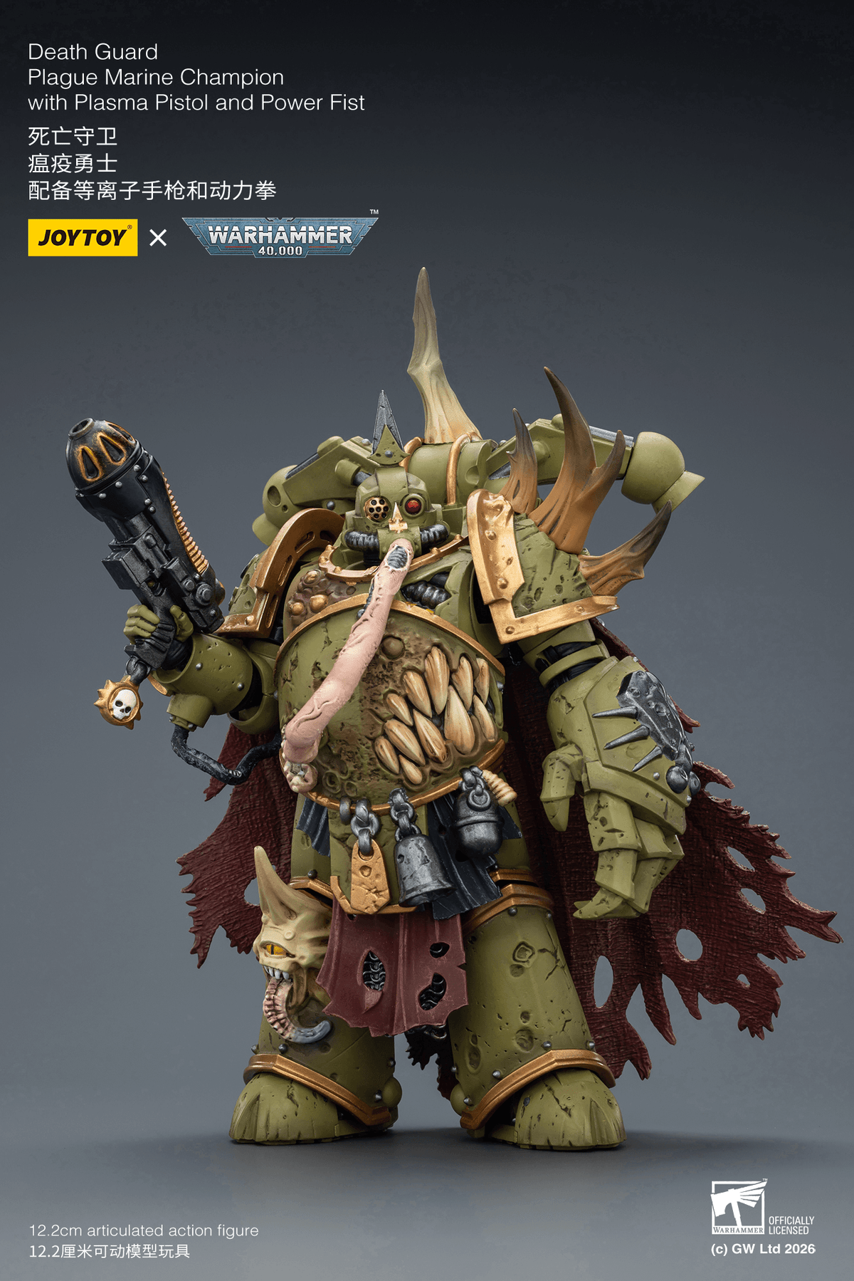 JOYTOY: Warhammer - Death Guard Plague Marine Champion with Plasma Pistol and Power Fist