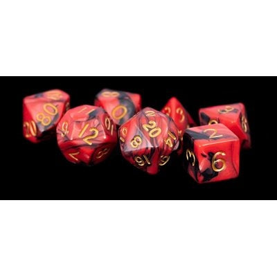 FanRoll: 7 Piece 16mm Acrylic Dice Set - Red/Black & Gold