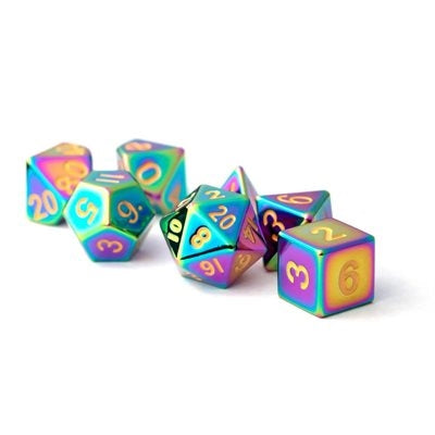 FanRoll: 7 Piece 16mm Metal Dice Set - Torched Rainbow