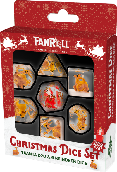 Christmas Resin 7 Piece Dice Set: Reindeer & Santa D20