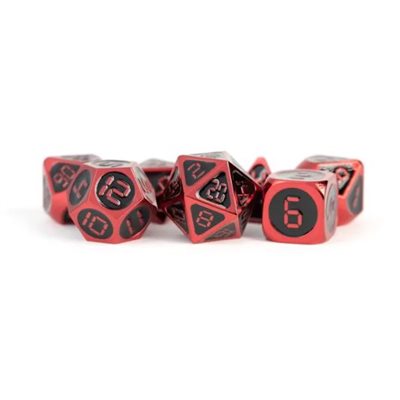 FanRoll: 7 Piece 16mm Metal Dice Set - Red /Back Enamel