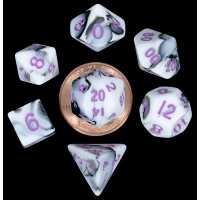 FanRoll: Mini 7 Piece 10mm Acrylic Dice Set - Marble/Purple