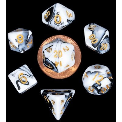 FanRoll: Mini 7 Piece 10mm Acrylic Dice Set - Marble/Gold