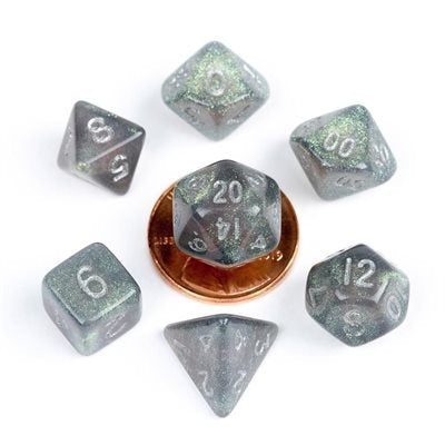 FanRoll: Mini 7 Piece 10mm Acrylic Dice Set - Stardust Grey/Silver