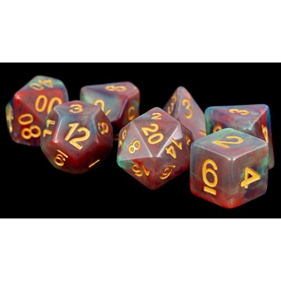 FanRoll: 7 Piece 16mm Resin Dice Set - Red Pearl Swirl