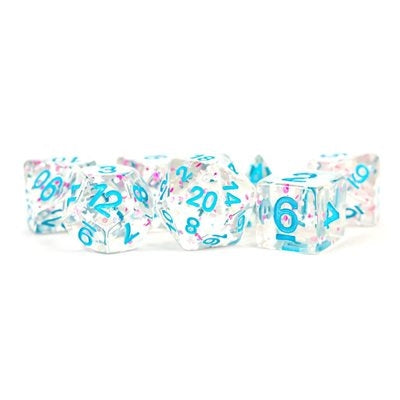 FanRoll: 7 Piece 16mm Resin Dice Set - Clear Confetti