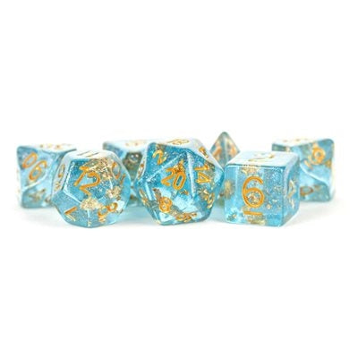 FanRoll: 7 Piece 16mm Resin Dice Set - Blue/Gold Foil