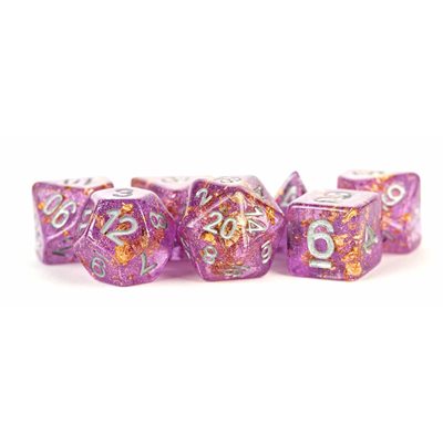 FanRoll: 7 Piece 16mm Resin Dice Set - Purple/Gold Foil