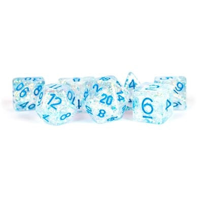 FanRoll: 7 Piece 16mm Resin Dice Set - Flash Clear/Light Blue