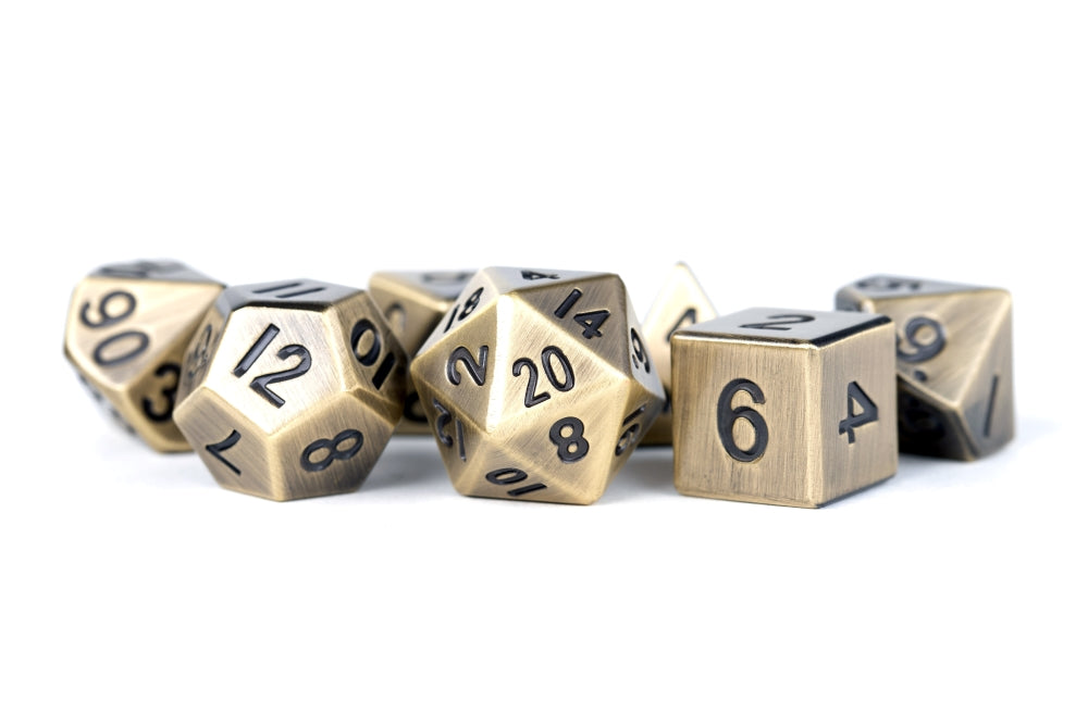 FanRoll: 7 Piece 16mm Metal Dice Set - Antique Gold