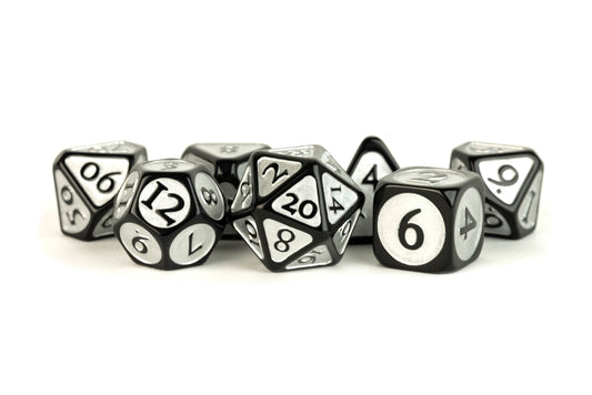 FanRoll: 7 Piece 16mm Acrylic Dice Set - Black/Silver Enamel