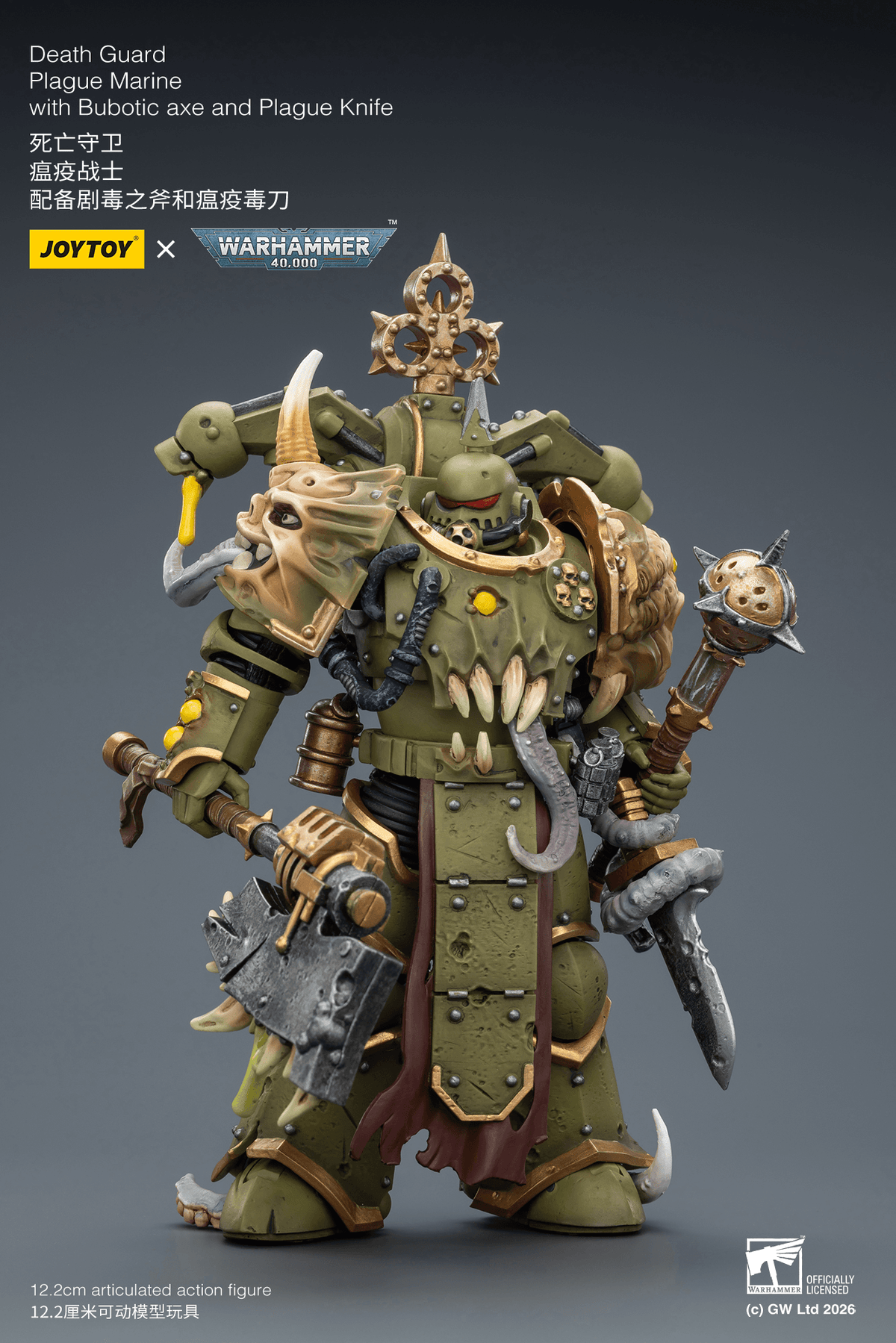 JOYTOY: Warhammer - Death Guard Plague Marine with Bubotic axe and Plague Knife