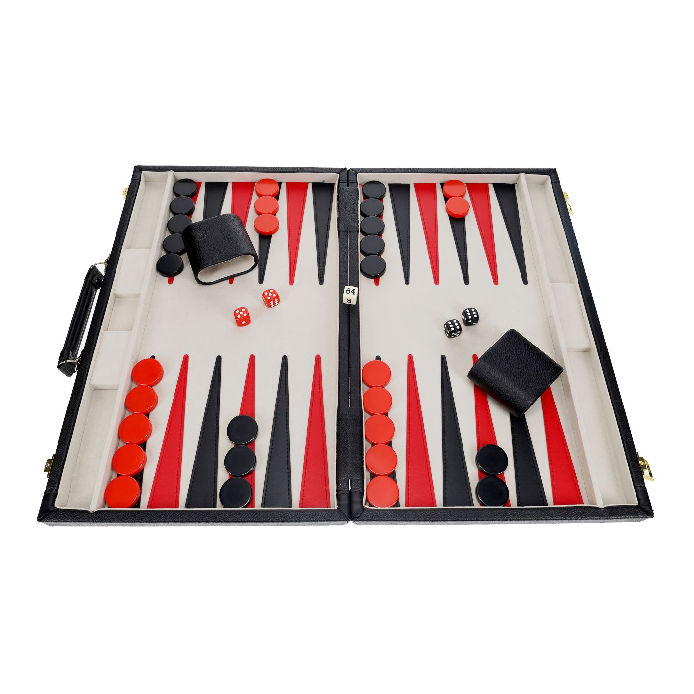 Backgammon: 18" Black Leatherette/Grey Stripe