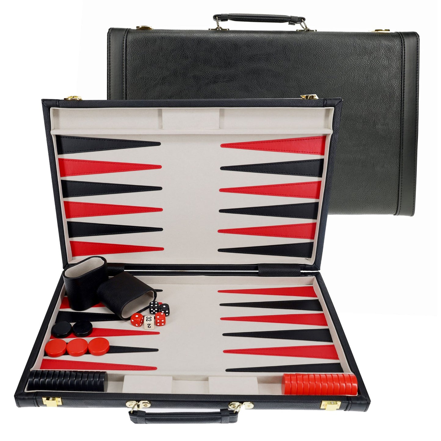 Backgammon: 21" Black Leatherette/Grey Stripe