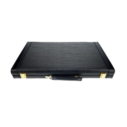 Backgammon: 21" Black Leatherette/Grey Stripe