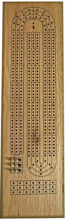 Cribbage: 3 Track Oak Wood Board